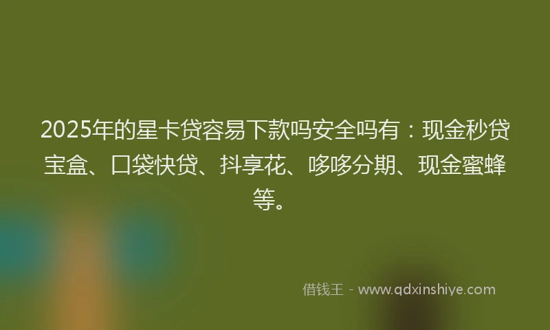 2025年的星卡贷容易下款吗安全吗有：现金秒贷宝盒、口袋快贷、抖享花、哆哆分期、现金蜜蜂等。