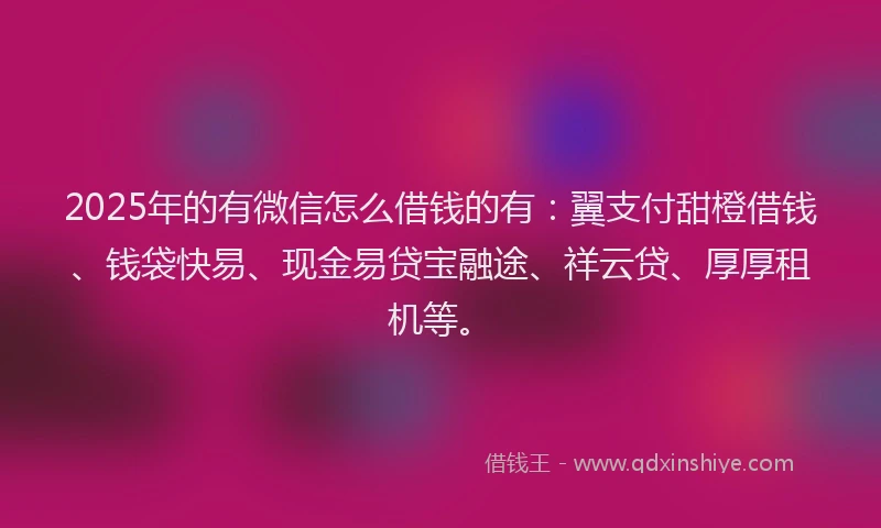 2025年的有微信怎么借钱的有：翼支付甜橙借钱、钱袋快易、现金易贷宝融途、祥云贷、厚厚租机等。
