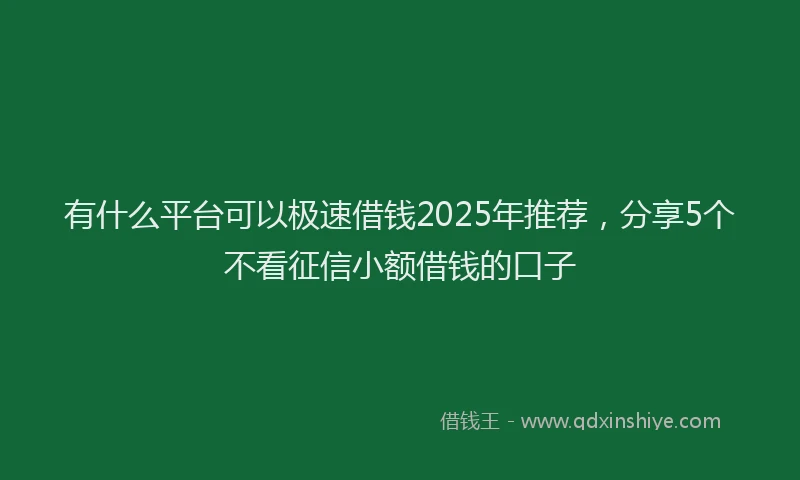 有什么平台可以极速借钱2025年推荐，分享5个不看征信小额借钱的口子