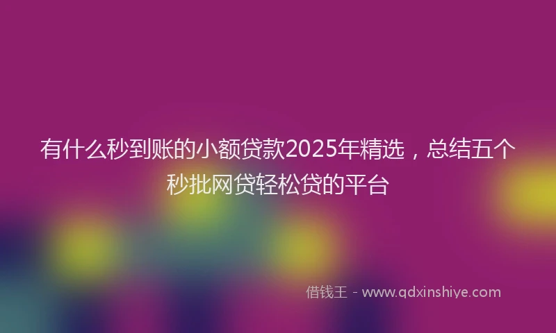 有什么秒到账的小额贷款2025年精选，总结五个秒批网贷轻松贷的平台