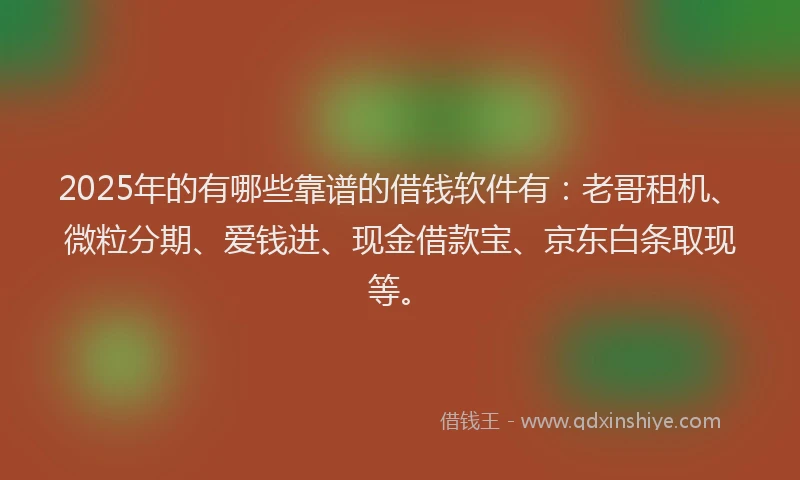 2025年的有哪些靠谱的借钱软件有：老哥租机、微粒分期、爱钱进、现金借款宝、京东白条取现等。