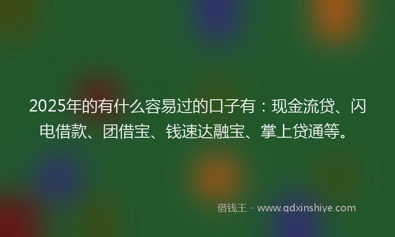 2025年的有什么容易过的口子有：现金流贷、闪电借款、团借宝、钱速达融宝、掌上贷通等。