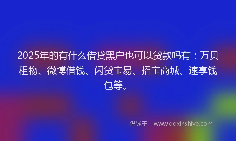 2025年的有什么借贷黑户也可以贷款吗有：万贝租物、微博借钱、闪贷宝易、招宝商城、速享钱包等。
