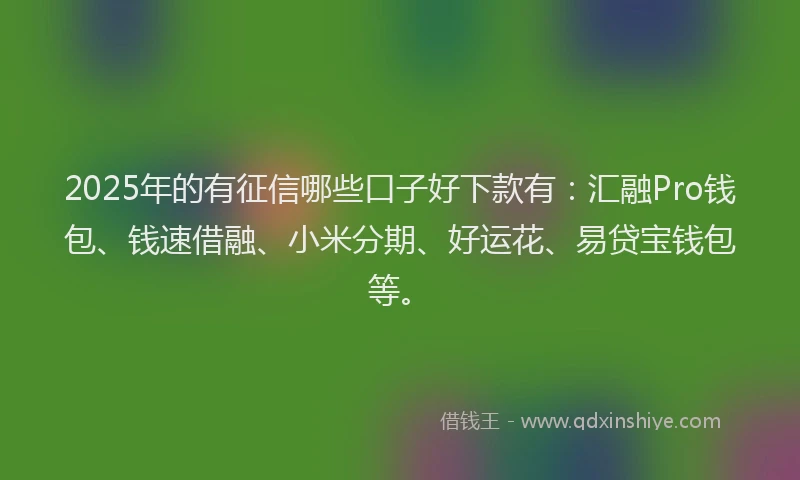 2025年的有征信哪些口子好下款有：汇融Pro钱包、钱速借融、小米分期、好运花、易贷宝钱包等。