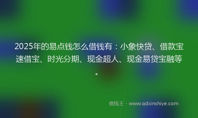 2025年的易点钱怎么借钱有：小象快贷、借款宝速借宝、时光分期、现金超人、现金易贷宝融等。