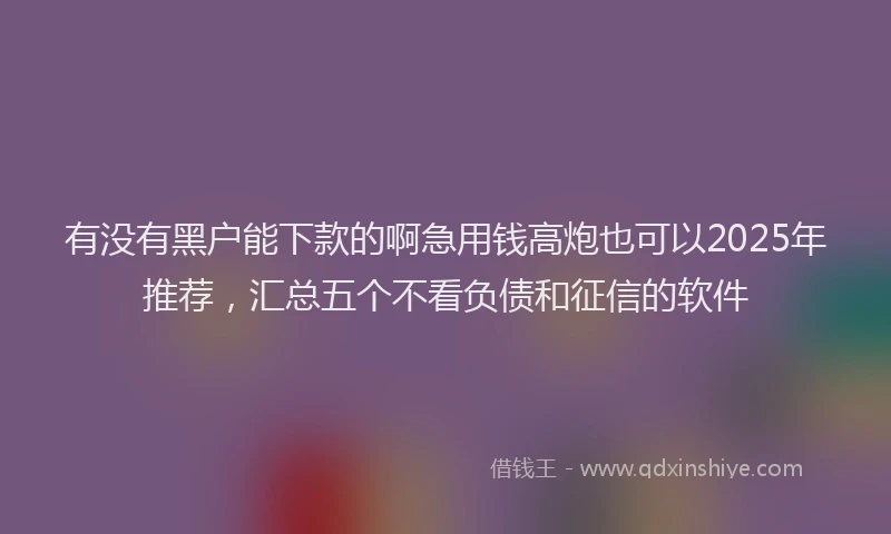 有没有黑户能下款的啊急用钱高炮也可以2025年推荐，汇总五个不看负债和征信的软件