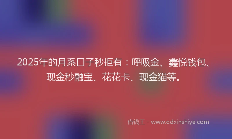 2025年的月系口子秒拒有：呼吸金、鑫悦钱包、现金秒融宝、花花卡、现金猫等。