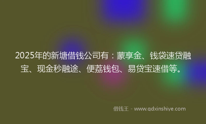 2025年的新塘借钱公司有：蒙享金、钱袋速贷融宝、现金秒融途、便荔钱包、易贷宝速借等。