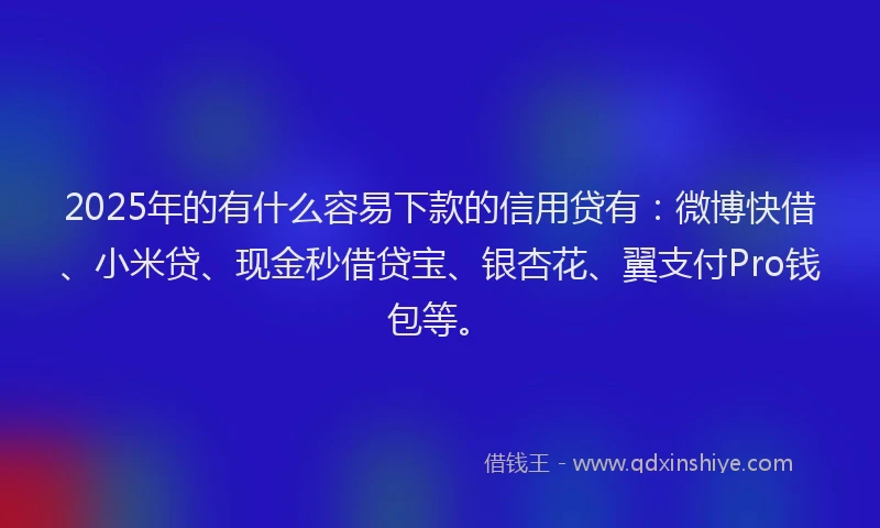 2025年的有什么容易下款的信用贷有：微博快借、小米贷、现金秒借贷宝、银杏花、翼支付Pro钱包等。