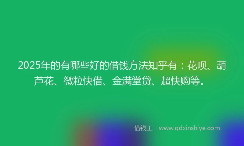 2025年的有哪些好的借钱方法知乎有：花呗、葫芦花、微粒快借、金满堂贷、超快购等。