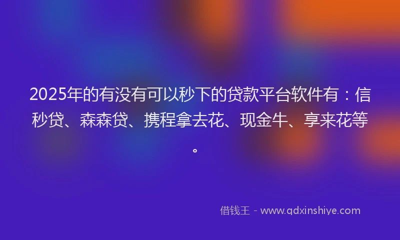 2025年的有没有可以秒下的贷款平台软件有：信秒贷、森森贷、携程拿去花、现金牛、享来花等。