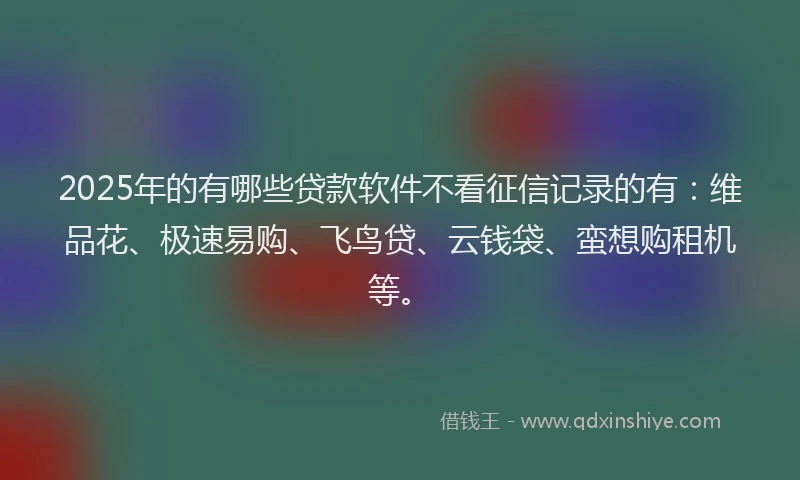 2025年的有哪些贷款软件不看征信记录的有：维品花、极速易购、飞鸟贷、云钱袋、蛮想购租机等。