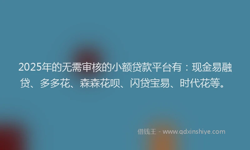2025年的无需审核的小额贷款平台有：现金易融贷、多多花、森森花呗、闪贷宝易、时代花等。
