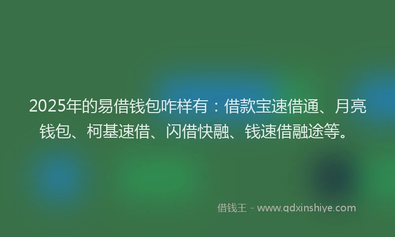 2025年的易借钱包咋样有：借款宝速借通、月亮钱包、柯基速借、闪借快融、钱速借融途等。