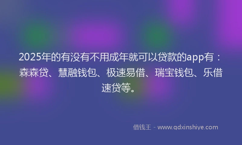 2025年的有没有不用成年就可以贷款的app有：森森贷、慧融钱包、极速易借、瑞宝钱包、乐借速贷等。