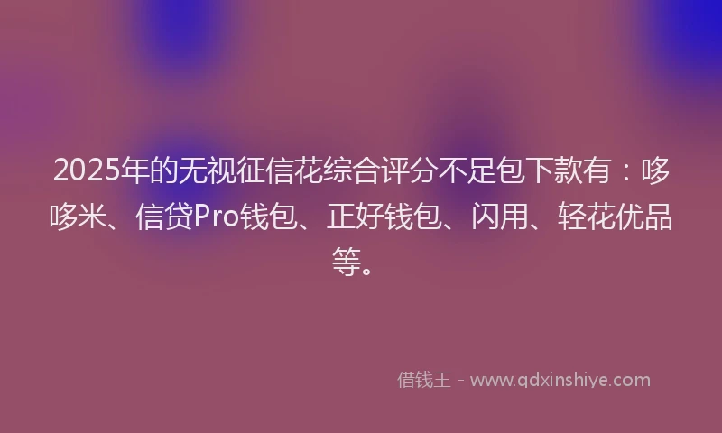 2025年的无视征信花综合评分不足包下款有：哆哆米、信贷Pro钱包、正好钱包、闪用、轻花优品等。