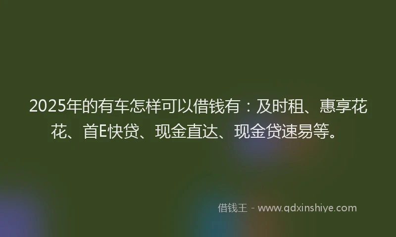 2025年的有车怎样可以借钱有：及时租、惠享花花、首E快贷、现金直达、现金贷速易等。