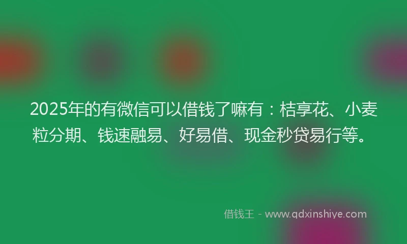 2025年的有微信可以借钱了嘛有：桔享花、小麦粒分期、钱速融易、好易借、现金秒贷易行等。