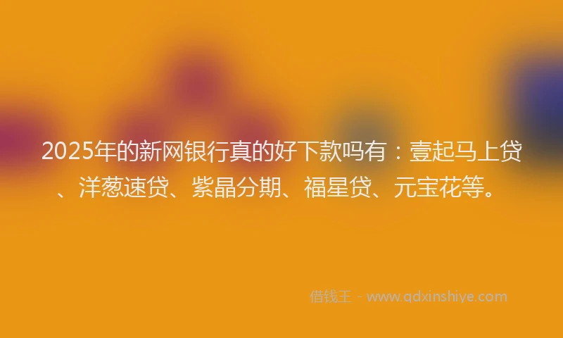 2025年的新网银行真的好下款吗有：壹起马上贷、洋葱速贷、紫晶分期、福星贷、元宝花等。