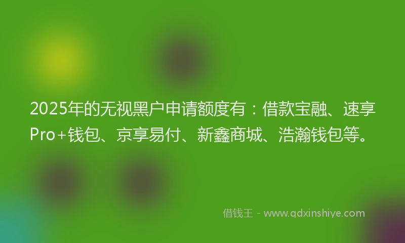 2025年的无视黑户申请额度有：借款宝融、速享Pro+钱包、京享易付、新鑫商城、浩瀚钱包等。