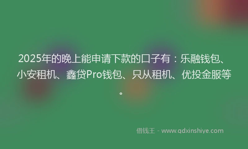 2025年的晚上能申请下款的口子有：乐融钱包、小安租机、鑫贷Pro钱包、只从租机、优投金服等。