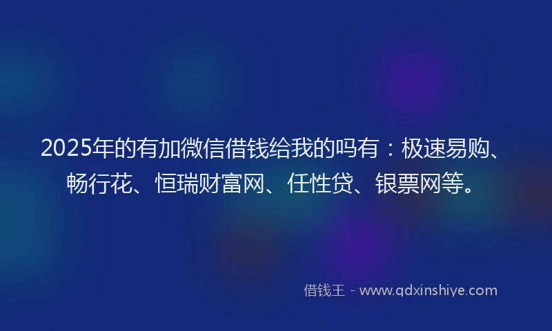 2025年的有加微信借钱给我的吗有：极速易购、畅行花、恒瑞财富网、任性贷、银票网等。