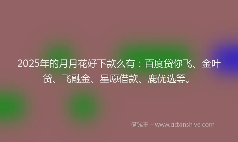 2025年的月月花好下款么有：百度贷你飞、金叶贷、飞融金、星愿借款、鹿优选等。