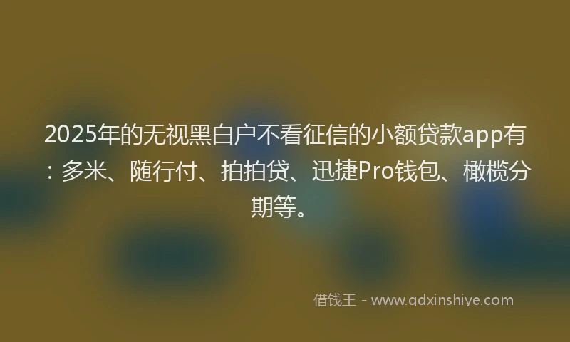 2025年的无视黑白户不看征信的小额贷款app有：多米、随行付、拍拍贷、迅捷Pro钱包、橄榄分期等。