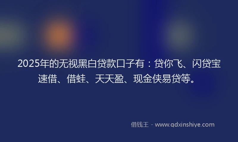 2025年的无视黑白贷款口子有：贷你飞、闪贷宝速借、借蛙、天天盈、现金侠易贷等。