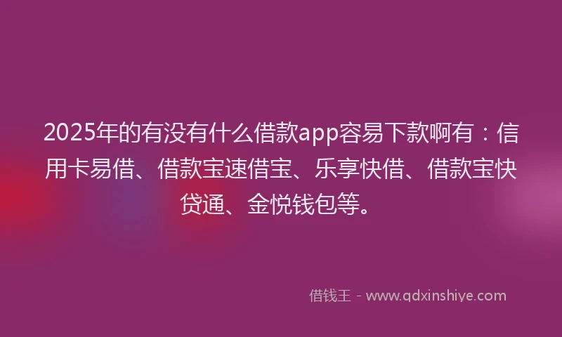 2025年的有没有什么借款app容易下款啊有：信用卡易借、借款宝速借宝、乐享快借、借款宝快贷通、金悦钱包等。
