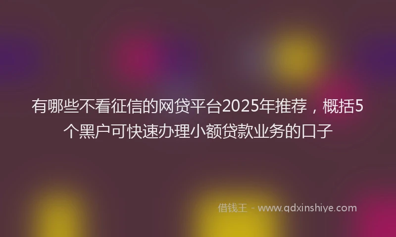 有哪些不看征信的网贷平台2025年推荐，概括5个黑户可快速办理小额贷款业务的口子