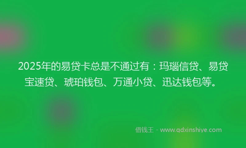 2025年的易贷卡总是不通过有：玛瑙信贷、易贷宝速贷、琥珀钱包、万通小贷、迅达钱包等。