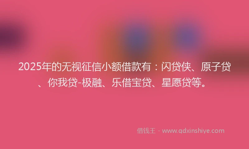2025年的无视征信小额借款有：闪贷侠、原子贷、你我贷-极融、乐借宝贷、星愿贷等。