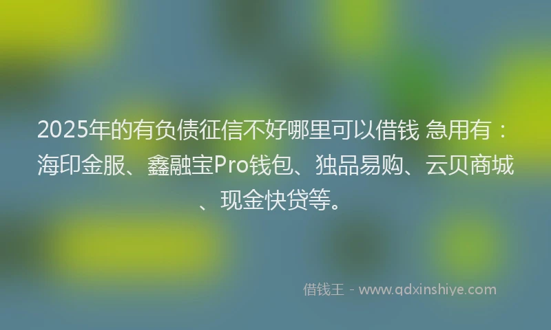 2025年的有负债征信不好哪里可以借钱 急用有：海印金服、鑫融宝Pro钱包、独品易购、云贝商城、现金快贷等。