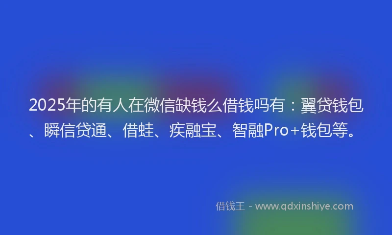 2025年的有人在微信缺钱么借钱吗有：翼贷钱包、瞬信贷通、借蛙、疾融宝、智融Pro+钱包等。