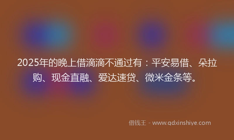 2025年的晚上借滴滴不通过有：平安易借、朵拉购、现金直融、爱达速贷、微米金条等。