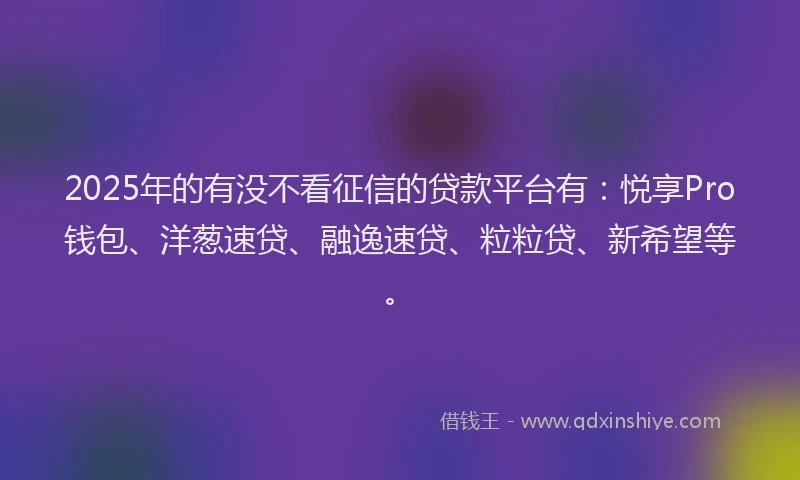 2025年的有没不看征信的贷款平台有：悦享Pro钱包、洋葱速贷、融逸速贷、粒粒贷、新希望等。