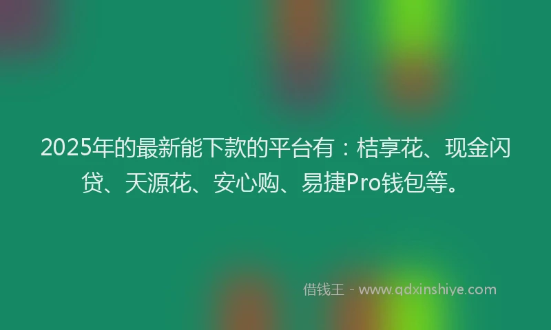 2025年的最新能下款的平台有：桔享花、现金闪贷、天源花、安心购、易捷Pro钱包等。