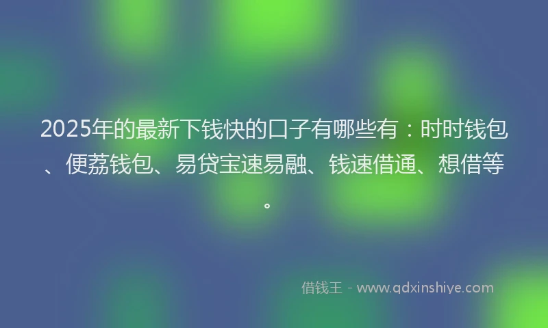 2025年的最新下钱快的口子有哪些有：时时钱包、便荔钱包、易贷宝速易融、钱速借通、想借等。
