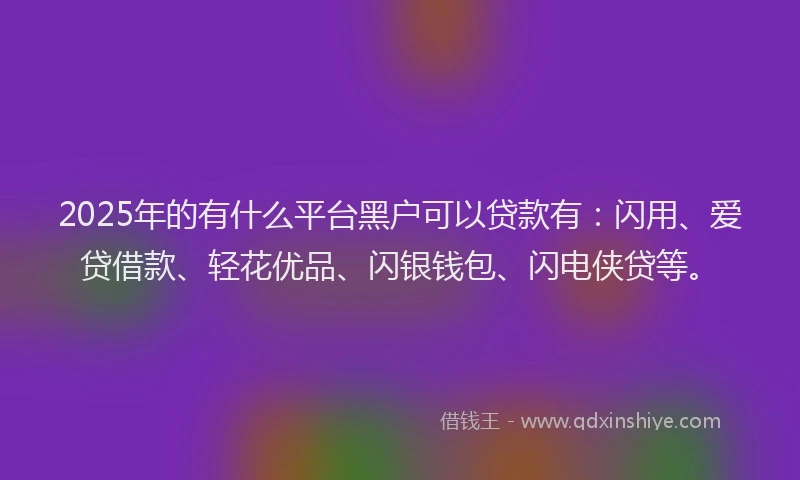 2025年的有什么平台黑户可以贷款有：闪用、爱贷借款、轻花优品、闪银钱包、闪电侠贷等。