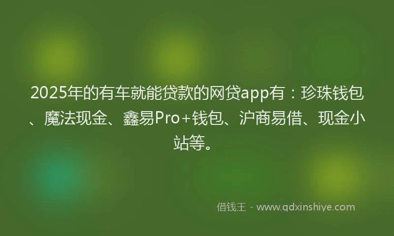 2025年的有车就能贷款的网贷app有：珍珠钱包、魔法现金、鑫易Pro+钱包、沪商易借、现金小站等。