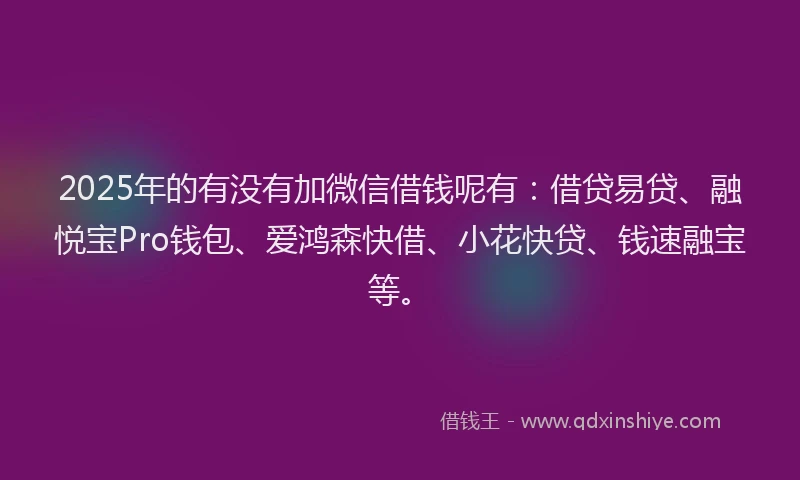 2025年的有没有加微信借钱呢有：借贷易贷、融悦宝Pro钱包、爱鸿森快借、小花快贷、钱速融宝等。