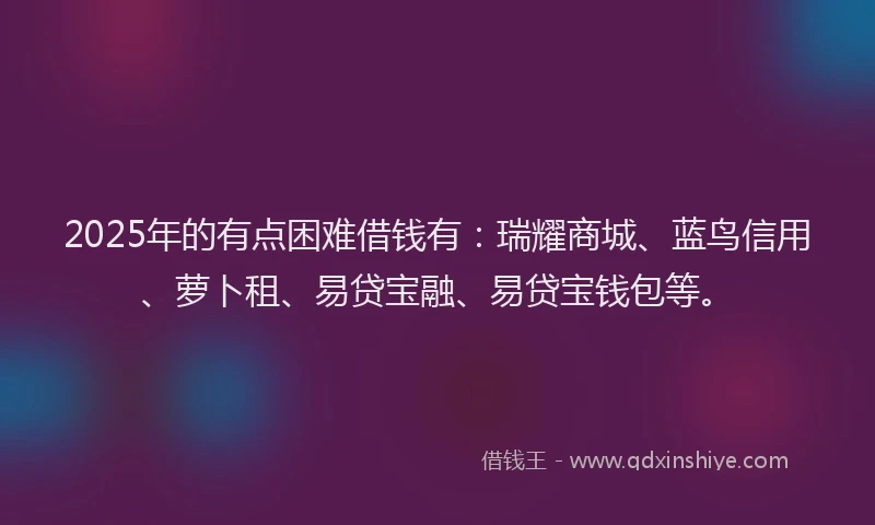 2025年的有点困难借钱有：瑞耀商城、蓝鸟信用、萝卜租、易贷宝融、易贷宝钱包等。