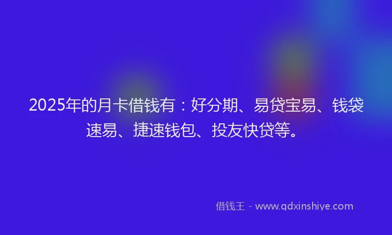 2025年的月卡借钱有：好分期、易贷宝易、钱袋速易、捷速钱包、投友快贷等。