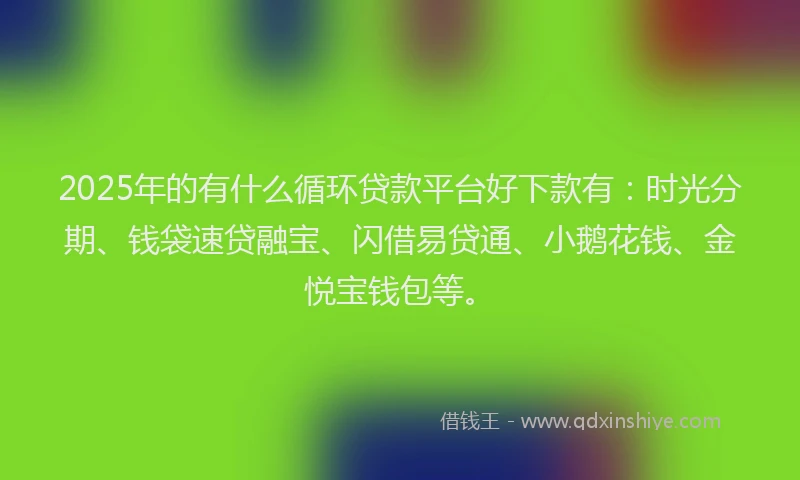 2025年的有什么循环贷款平台好下款有：时光分期、钱袋速贷融宝、闪借易贷通、小鹅花钱、金悦宝钱包等。
