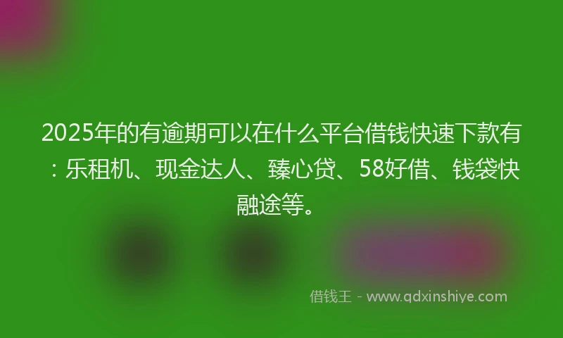 2025年的有逾期可以在什么平台借钱快速下款有：乐租机、现金达人、臻心贷、58好借、钱袋快融途等。