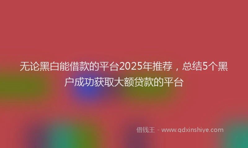 无论黑白能借款的平台2025年推荐，总结5个黑户成功获取大额贷款的平台