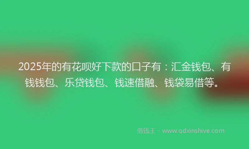2025年的有花呗好下款的口子有：汇金钱包、有钱钱包、乐贷钱包、钱速借融、钱袋易借等。