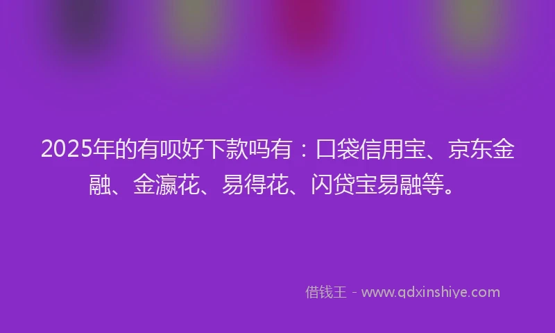 2025年的有呗好下款吗有：口袋信用宝、京东金融、金瀛花、易得花、闪贷宝易融等。