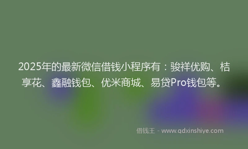 2025年的最新微信借钱小程序有：骏祥优购、桔享花、鑫融钱包、优米商城、易贷Pro钱包等。